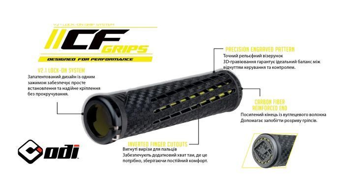 Гріпси ODI CF Grip v2.1 Lock-On Pearl Blk/Red w/MtRedClamp